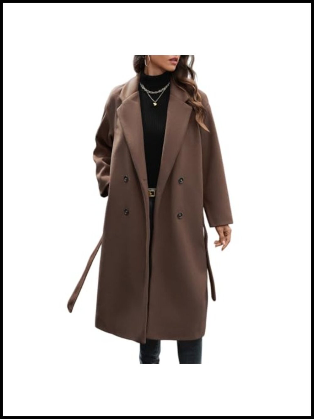 Women's Wool Blend Coat Double Breasted Notch Lapel Long Trench Overcoat Peacoat
